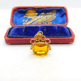 9ct Yellow Gold & Faceted Citrine Spinner Fob Pendant 1968 London Vintage