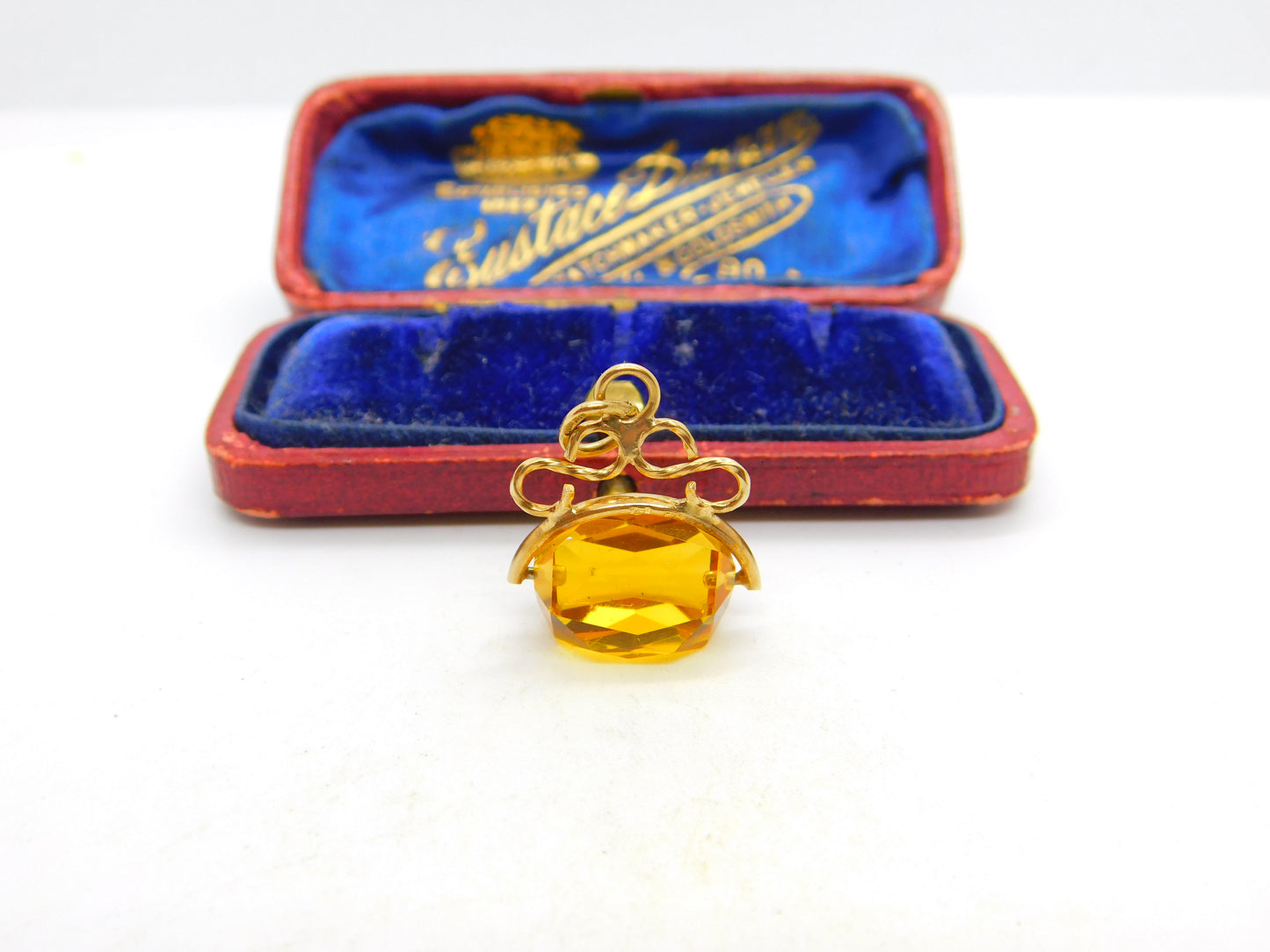 9ct Yellow Gold & Faceted Citrine Spinner Fob Pendant 1968 London Vintage