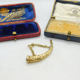 15ct Yellow Gold & Garnet Set Horn Form Watch Key Fob Pendant Antique c1900