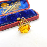 9ct Yellow Gold & Faceted Citrine Spinner Fob Pendant 1968 London Vintage