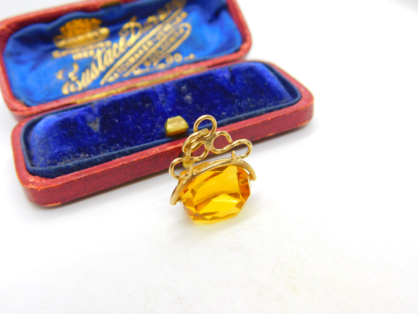 9ct Yellow Gold & Faceted Citrine Spinner Fob Pendant 1968 London Vintage