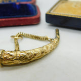 15ct Yellow Gold & Garnet Set Horn Form Watch Key Fob Pendant Antique c1900