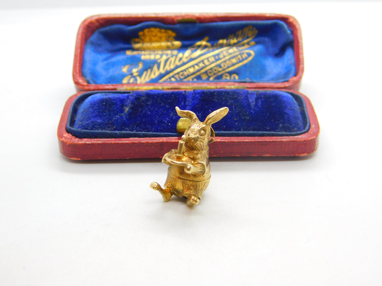 9ct Yellow Gold Rabbit Holding a Candlestick Charm Pendant 1964 Birmingham