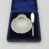 Boxed Sterling Silver Shell Form Butter Dish & Spreader 1920 Birmingham Antique