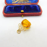 9ct Yellow Gold & Faceted Citrine Spinner Fob Pendant 1968 London Vintage