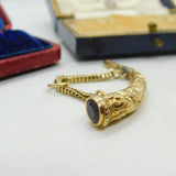 15ct Yellow Gold & Garnet Set Horn Form Watch Key Fob Pendant Antique c1900