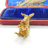 9ct Yellow Gold Rabbit Holding a Candlestick Charm Pendant 1964 Birmingham