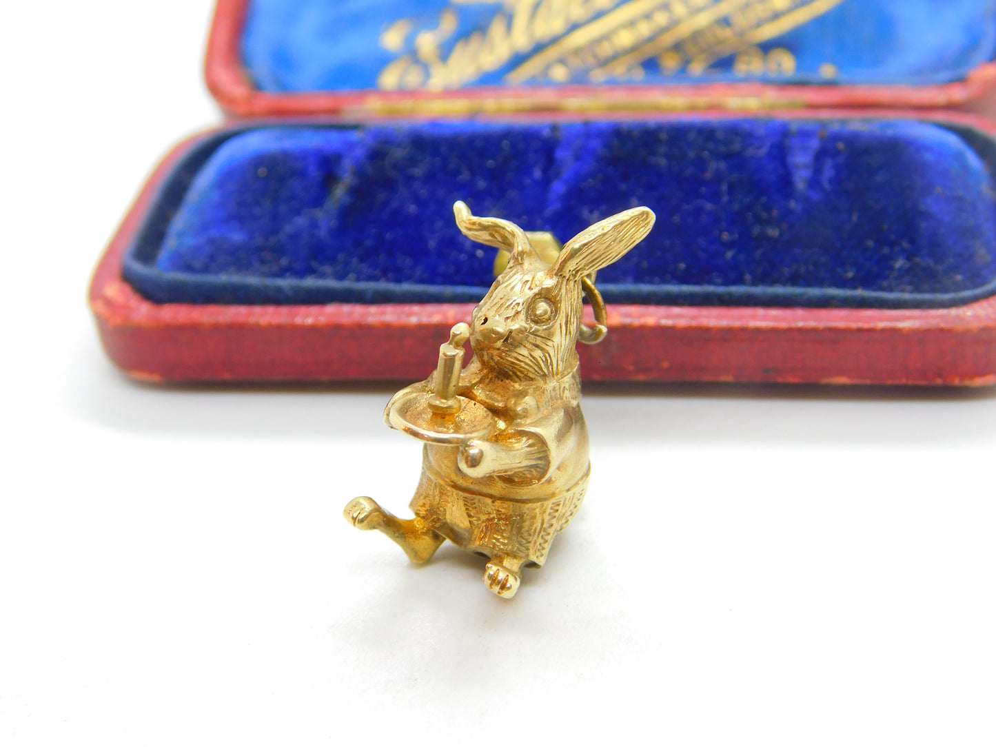 9ct Yellow Gold Rabbit Holding a Candlestick Charm Pendant 1964 Birmingham