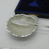 Boxed Sterling Silver Shell Form Butter Dish & Spreader 1920 Birmingham Antique