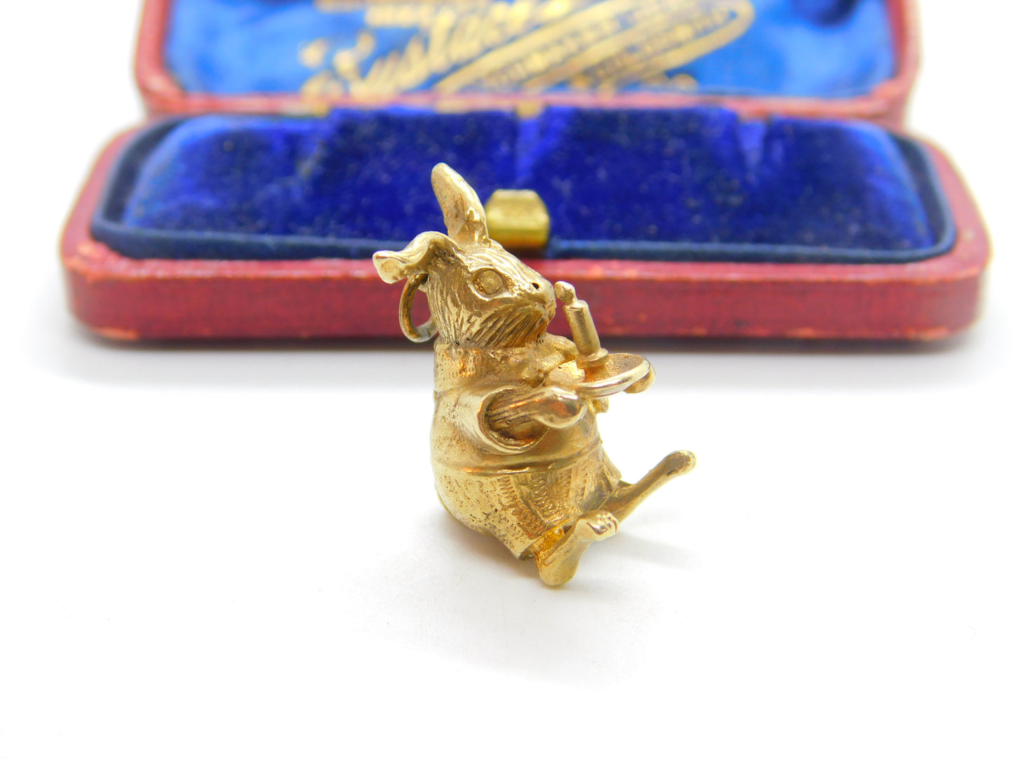 9ct Yellow Gold Rabbit Holding a Candlestick Charm Pendant 1964 Birmingham