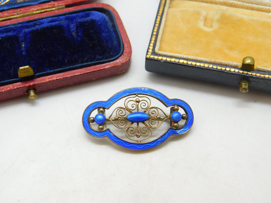 Norwegian 935 Silver Marius Hammer Blue Enamel Brooch Antique c1930 Deco