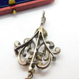 Victorian Sterling Silver, Diamond Paste & Coral Floral Drop Pendant Antique c1900