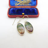 Sterling Silver Moss or Dendritic Agate Hook Drop Earrings Vintage c1970
