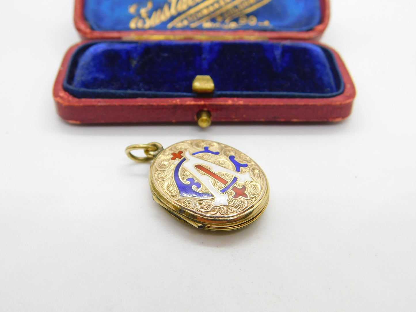 Victorian 9ct Gold & Enamel Back & Front Monogram CIA Locket Antique c1890