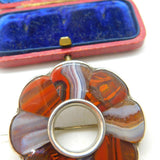 Victorian Scottish Sterling Silver & Agate Floral Kilt Brooch Antique c1850