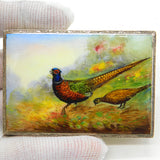 Victorian Sterling Silver Gilt Colourful Enamel Pheasant Scene Mirror Compact