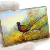 Victorian Sterling Silver Gilt Colourful Enamel Pheasant Scene Mirror Compact