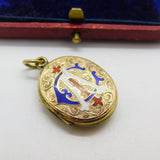 Victorian 9ct Gold & Enamel Back & Front Monogram CIA Locket Antique c1890
