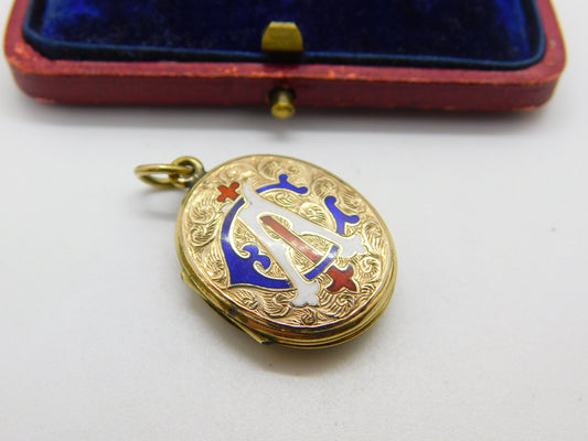 Victorian 9ct Gold & Enamel Back & Front Monogram CIA Locket Antique c1890