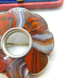 Victorian Scottish Sterling Silver & Agate Floral Kilt Brooch Antique c1850