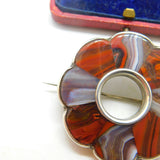 Victorian Scottish Sterling Silver & Agate Floral Kilt Brooch Antique c1850