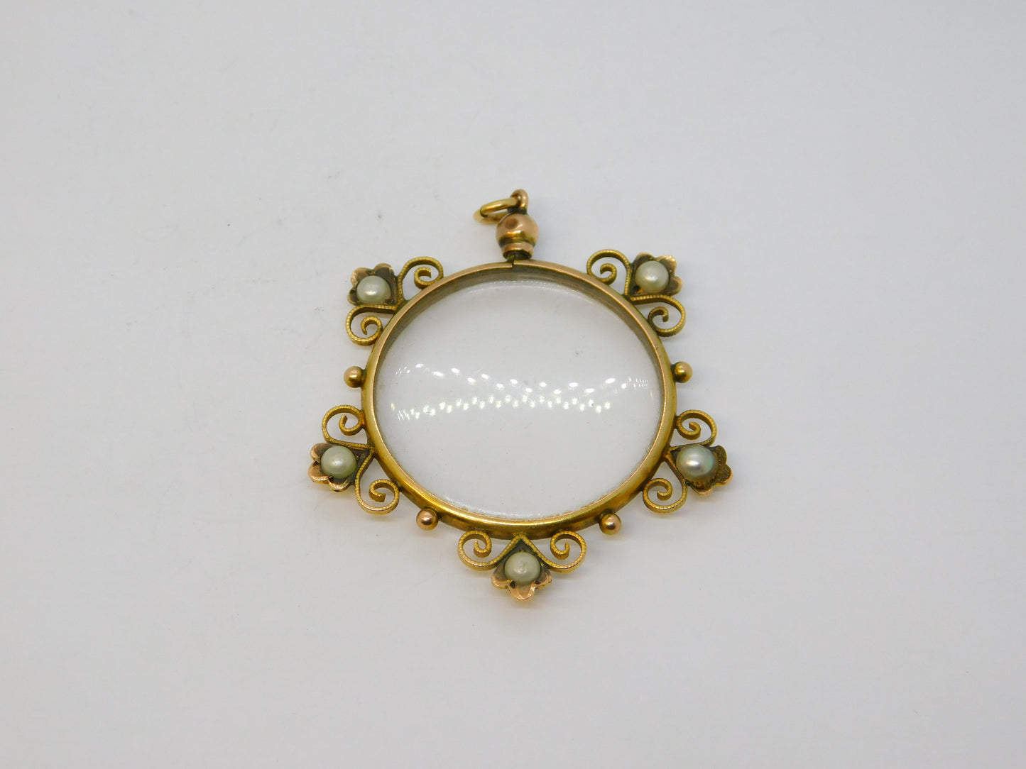 Edwardian 9ct Yellow Gold & Pearl Set Floral Portrait Locket Pendant Antique c1910