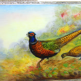 Victorian Sterling Silver Gilt Colourful Enamel Pheasant Scene Mirror Compact