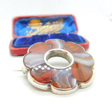 Victorian Scottish Sterling Silver & Agate Floral Kilt Brooch Antique c1850