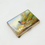 Victorian Sterling Silver Gilt Colourful Enamel Pheasant Scene Mirror Compact