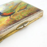 Victorian Sterling Silver Gilt Colourful Enamel Pheasant Scene Mirror Compact