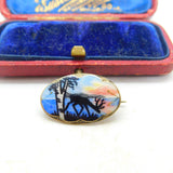 Norwegian Sterling Silver & Enamel Feeding Reindeer Brooch Antique c1920 Deco