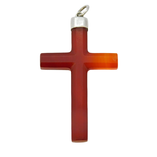Victorian Silver Agate Cross Pendant