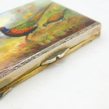 Victorian Sterling Silver Gilt Colourful Enamel Pheasant Scene Mirror Compact