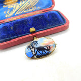 Norwegian Sterling Silver & Enamel Feeding Reindeer Brooch Antique c1920 Deco