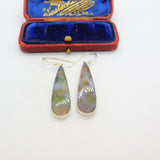 Sterling Silver Mounted Moss Agate Drop Earrings Vintage c1970