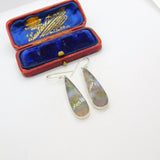 Sterling Silver Mounted Moss Agate Drop Earrings Vintage c1970