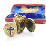 Victorian 9ct Gold Cased & Enamel Three Section Mourning Locket Antique c1880 Kitemark