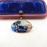 Norwegian Sterling Silver & Enamel Feeding Reindeer Brooch Antique c1920 Deco