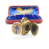Victorian 9ct Gold Cased & Enamel Three Section Mourning Locket Antique c1880 Kitemark