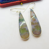 Sterling Silver Mounted Moss Agate Drop Earrings Vintage c1970