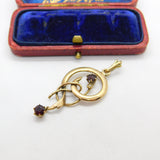 Edwardian 9ct Gold, Garnet & Seed Pearl Lavalier Drop Pendant Antique c1910