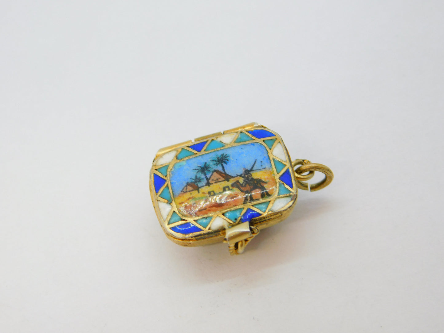 Egyptian Sterling Silver & Enamel Moses Basket Charm Antique c1920 Art Deco