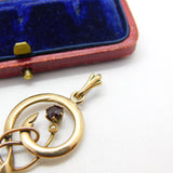 Edwardian 9ct Gold, Garnet & Seed Pearl Lavalier Drop Pendant Antique c1910