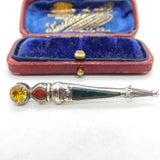 Edwardian Sterling Silver Bloodstone, Agate & Citrine Dirk Brooch 1906 Antique