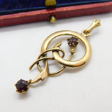 Edwardian 9ct Gold, Garnet & Seed Pearl Lavalier Drop Pendant Antique c1910