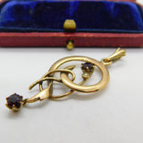 Edwardian 9ct Gold, Garnet & Seed Pearl Lavalier Drop Pendant Antique c1910
