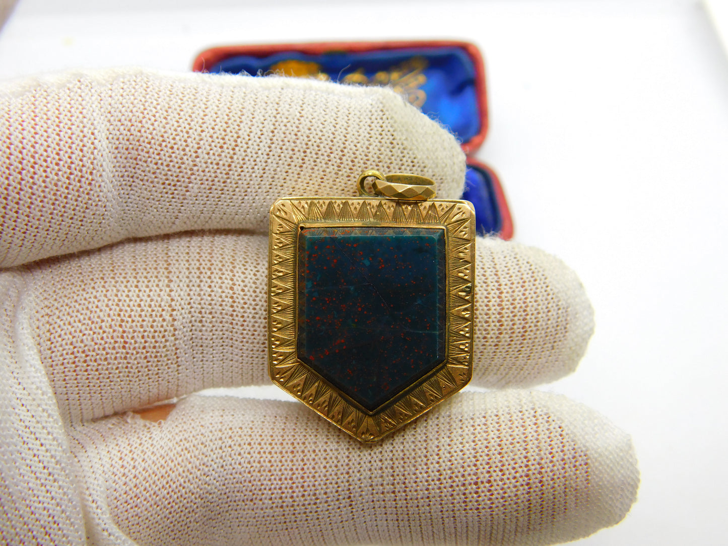 Victorian 9ct Back & Front Large Bloodstone Locket Pendant Antique c1860