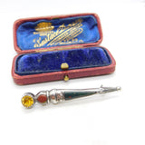 Edwardian Sterling Silver Bloodstone, Agate & Citrine Dirk Brooch 1906 Antique