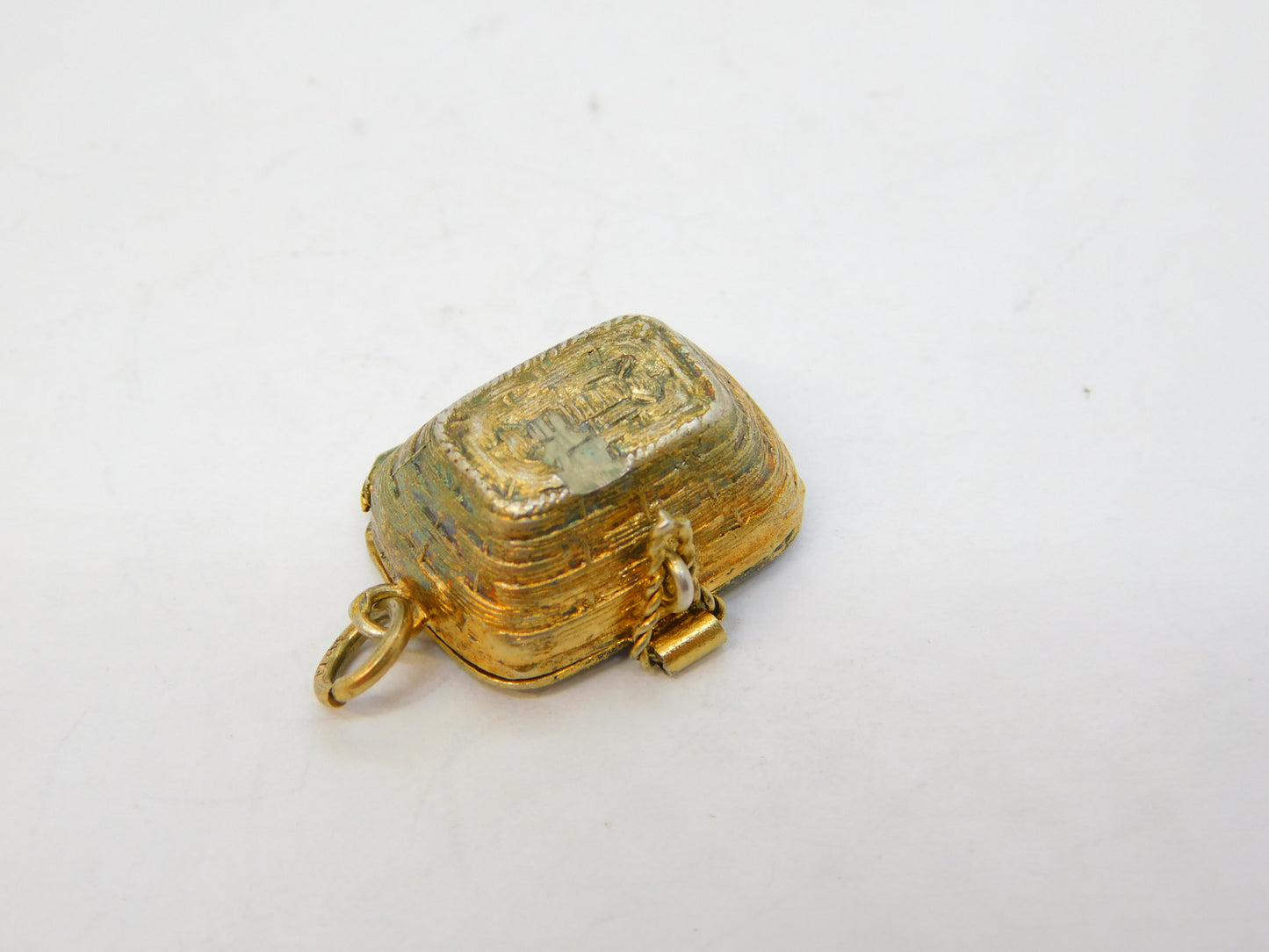 Egyptian Sterling Silver & Enamel Moses Basket Charm Antique c1920 Art Deco