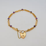 Edwardian 9ct Rose Gold & Amethyst Trombone Link Charm Bracelet Antique c1910